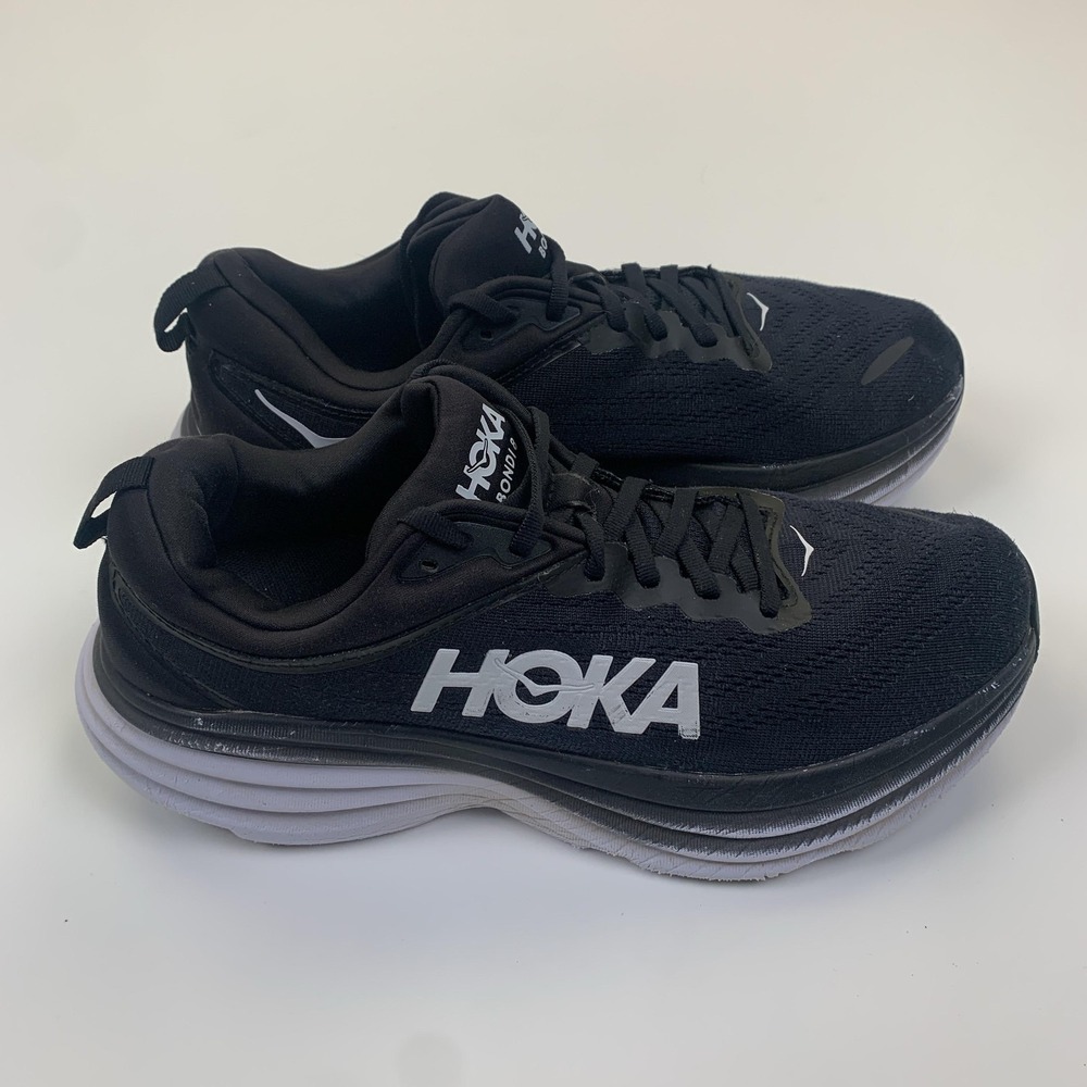 Hoka One One Bondi 8 Shoes Mens Size 10.5 Black Running Sneakers 1123202 BWHT